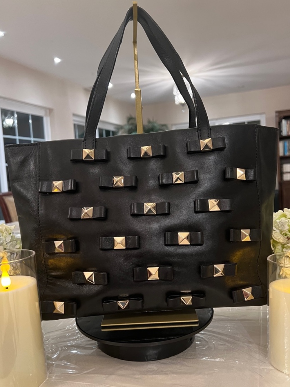 Kate Spade Bow Terrace Tosha Black Leather Tote Studded Bow Shopper